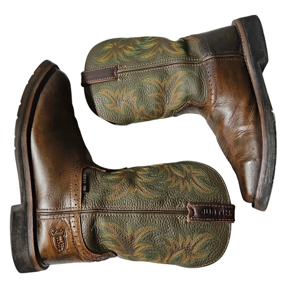 Justin SE4688 Steel Toe Work Boots Mens 11 EE Brown Leather Cowboy Western - Picture 5 of 12